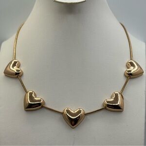 Gold Tone Heart Station Necklace Adjustable Snake Chain